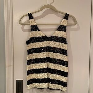 J. Crew Navy and Cream Sequined Striped Blouse - Size XS